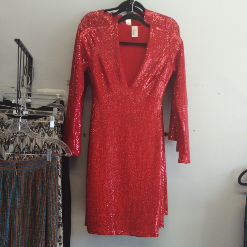 Sequins/crushed ice mini dress RED